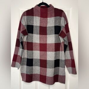 Tahari Plaid Mock Neck Knit Top Burgundy Gray Black Ivory Sweater | Size L